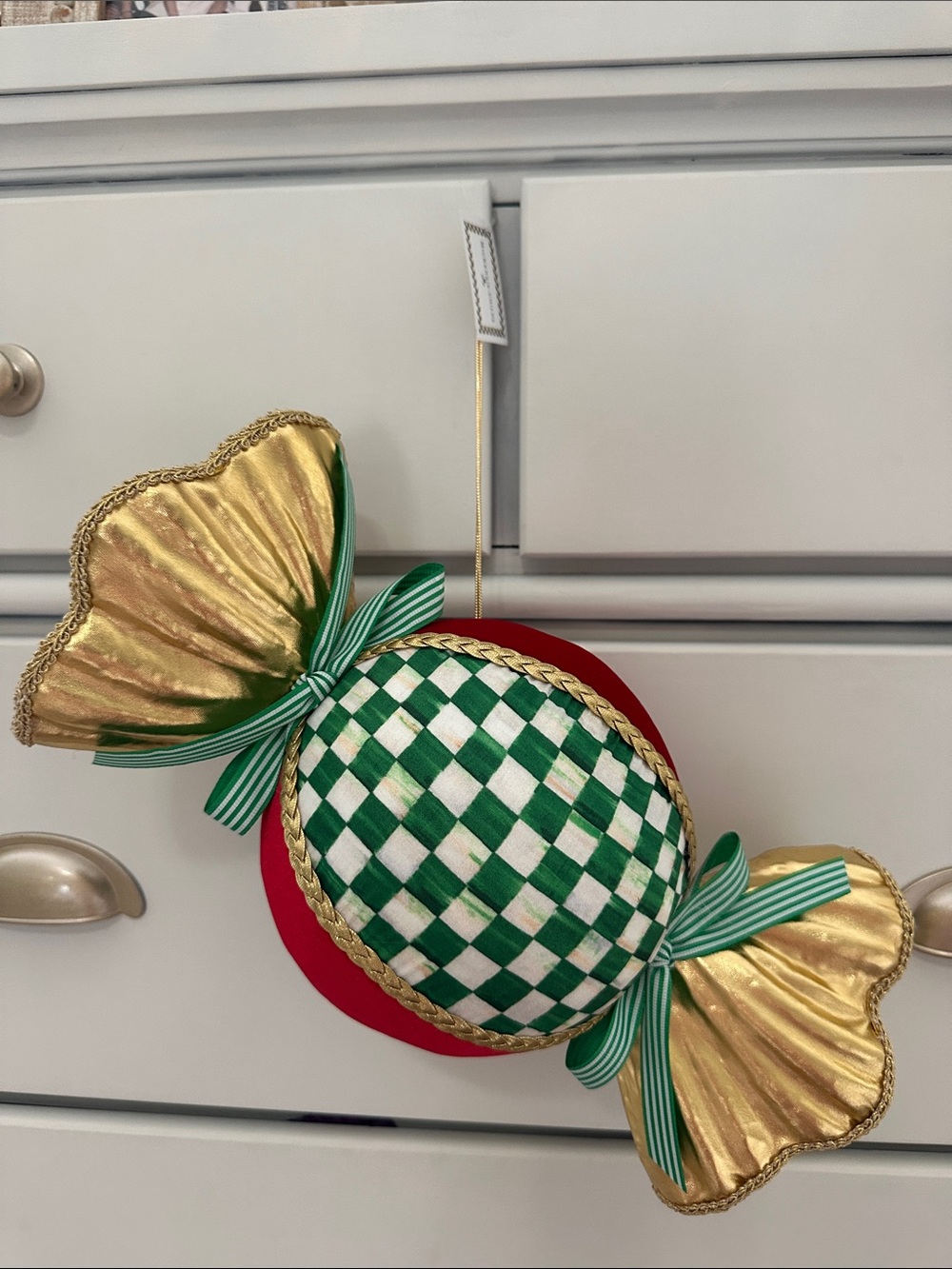 Check it out Green Check Candy Ornament • Dimensions: 7" dia., 13" long